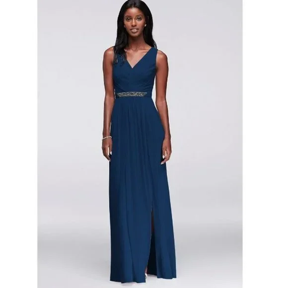 David's bridal long mesh dress cheap